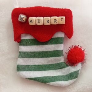 Merry Red and Green Striped Stocking Ornament